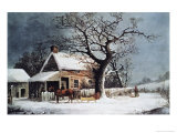 Country Cabin in an American Winter Scene