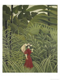 Woman with an Umbrella in an Exotic Forest