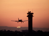 Airport Control Tower with Plane Descending  CA