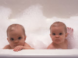Twin Babies Taking a Bath Together