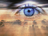 Double Exposure of Human Eye and Sunset