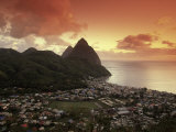 Sunset View of the Pitons and Soufriere  St Lucia