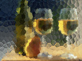 Wine and Glasses Behind Frosted Glass