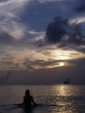 Woman Looking at Tall Ship  Cayman Islands