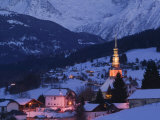 View of Village and Mont-Blanc  French Alps