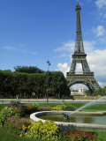 Eiffel Tower  Flowers and Fountain  Paris  France