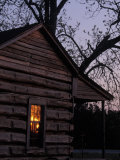 Log Cabin Window Reflecting Sunset  Red Hill  GA