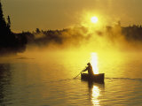 Silhouetted Canoeist  Boundary Waters  MN