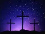 Silhouetted Crosses Against Star-Filled Sky