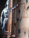Lady of Justice  Columns and People Walking
