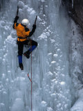 Man Ice Climbing at Ouray Ice Park  CO