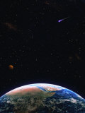 Illustration of Earth  Comet and Planet