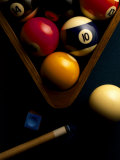 Billiard Balls  Chalk  Cue  and Rack on Table Felt
