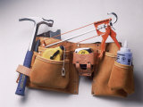 Tool Belt with Hammer  Tape Measure  Caulk Gun