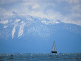 Lake Tahoe  CA  Scenic of Mountains and Boat