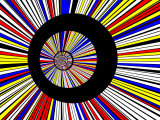 Abstract Fractal Design with Black Circles on Blue  Red  and Yellow Background