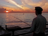 Man Fishing During Sunset  Santa Monica  CA