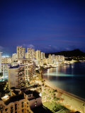 Aerial of Waikiki Beach at Night  HI