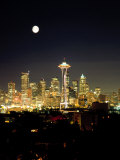 Full Moon  Seattle Skyline  WA