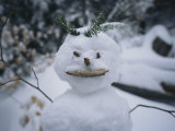 A Smiling Snowman with Twig Arms