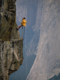 Rapeling Down a Cliff with El Capitan in Background  Yosemite National Park  California