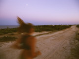 A Woman Runs Down a Dirt Road in Baja  Mexico at Sunset