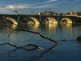 Dusk View of Georgetown University Beyond Key Bridge over the Potomac River