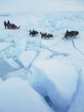 Huskies Carry a Sled Across Broken Ice During an Expedition Traversing the North Pole