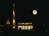 Lincoln Memorial  Washington Monument  Capitol and a Full Rising Moon