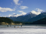Hockey on Frozen Green Lake in Whistler  British Columbia  Canada
