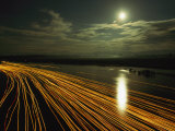 Time Lapse of Lights from Boats Moving on Water