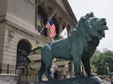 Bronze Lions Stand Guard over the Art Institute of Chicago Entrance