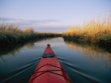 The Bow of a Kayak Leads the Way Through a Marsh Channel
