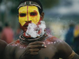Close View of a Huli Wigman Before the Sing-Sing Ritual Dance