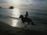 Horseback Rider Silhouetted on Beach  Costa Rica