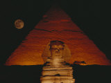 A View of the Great Sphinx and the Chephren Pyramid at Night