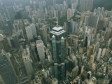 Aerial View of Hong Kongs Skyline Seen from a Helicopter