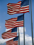 A Stiff Breeze Blows a Row of American Flags on the Battlefield