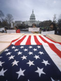 American Flag Draped over Coffin During "March on Death" Organized by New Mobilization