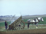 French Farmer Laying Compost on His Field from a Cart Drawn by a Percheron Horse