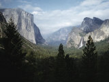El Capitan and Bridal Veil Falls Visible in Wide Angle View of Yosemite National Park
