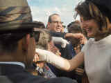 First Lady Jacqueline Kennedy with Husband Greeting Crowds at Airport During Campaign Tour of Texas