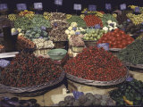 Bountiful Baskets Full of Brightly Colored Fruits and Vegetables at Rue Mouffetard Market