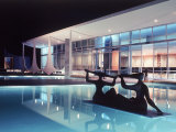 Architect Oscar Niemeyer's Presidential Swimming Pool in Brasilia at Night