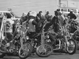 Hell's Angels Motorcycle Gang Members Congregating on Their Bikes Before Heading to Bakersfield
