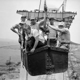 Workers Being Lifted in Steam Shovel Basket During Construction of the New Jersey Turnpike