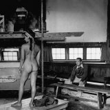 Male Student Sketching Nude Female Model During Life Class at Skowhegan Art School