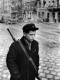 Boy Freedom Fighter Carrying Rifle During Hungarian Revolution Against Soviet Backed Government