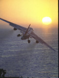 Jet Plane  A4D Skyhawk  Taking Off From USS Independence at Sunrise over Mediterranean Sea