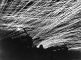 Lacework of Anti Aircraft Fire by Marine Defenders of Yontan Airfield Illuminates Skies During WWII